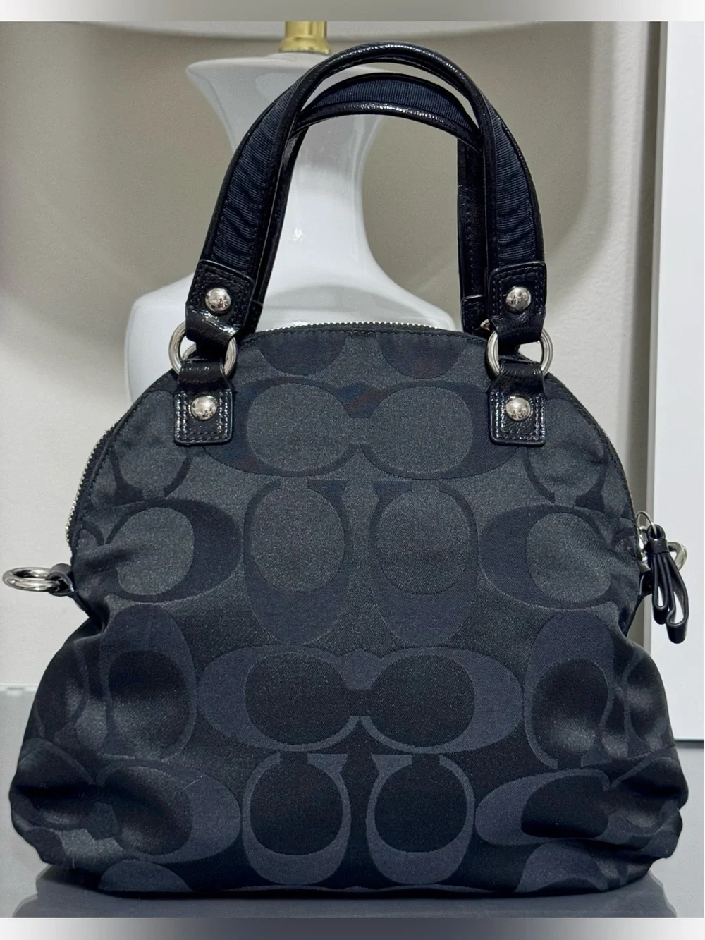 COACH Poppy Daisy Signature F21713 Black-on-Black Satchel